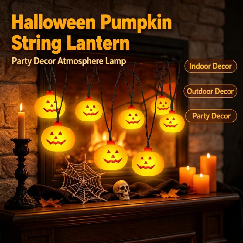 Outdoor Power Lights - Battery Powered Halloween Pumpkin String Lights